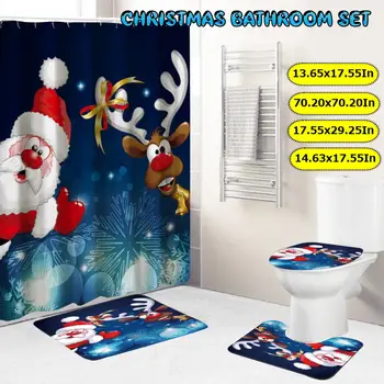 

Merry Christmas Bathroom set Waterproof Snowman Bell Santa Claus Pattern Waterproof Shower Curtain Toilet Cover Mat Non Slip Rug