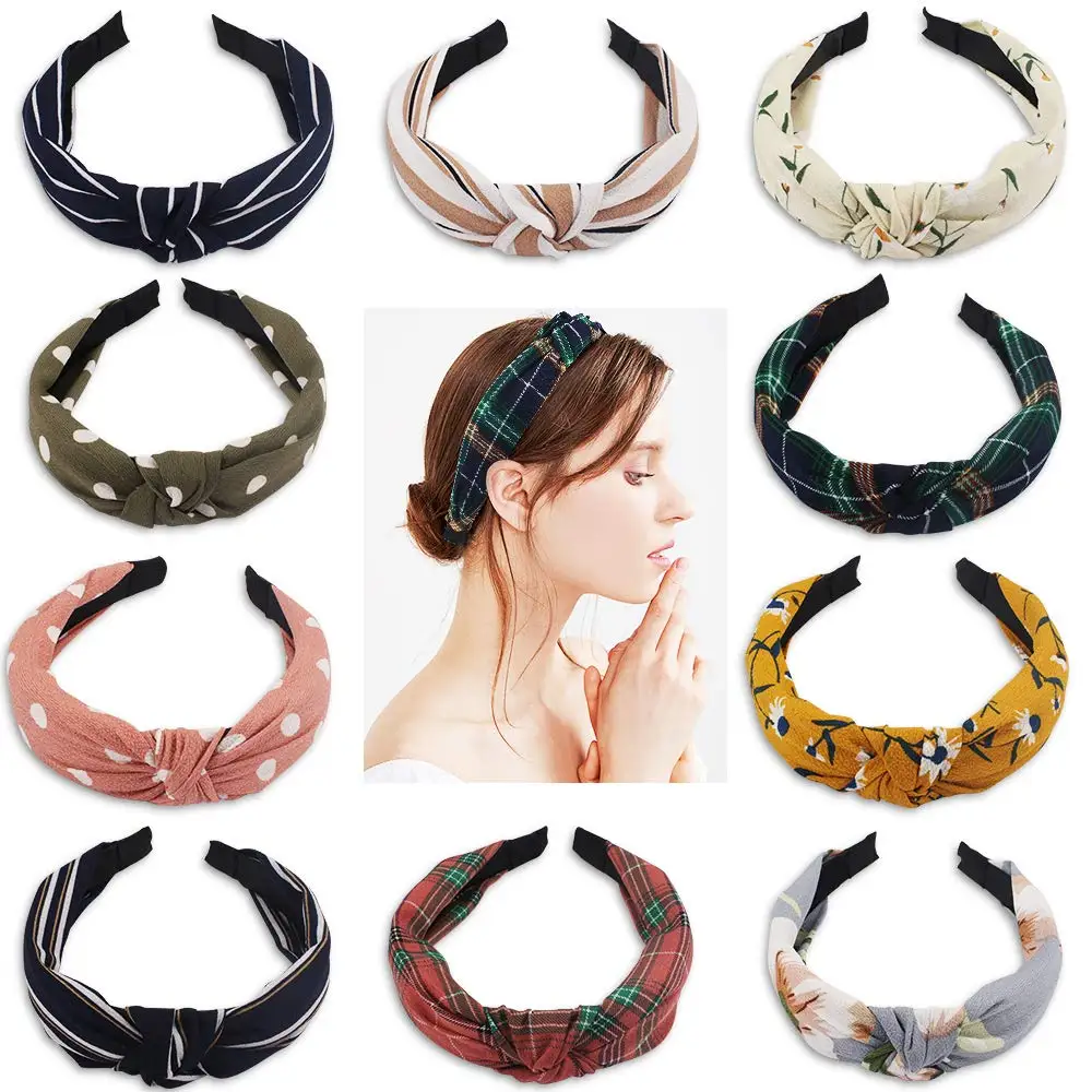 

Hair Accessories 10 Pcs Cocider Knotted Headbands for Women Chiffon Hair Hoop Wide Headbands for Women Hard Hairbands Hair Bands