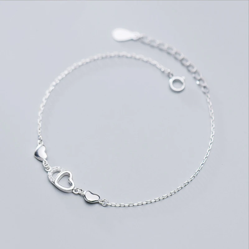 925 пробы серебряный браслет сердце к сердцу Простой Модный кристалл сладкие ювелирные изделия для женщин подарок регулируемый