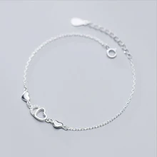 925 пробы серебряный браслет сердце к сердцу Простой Модный кристалл сладкие ювелирные изделия для женщин подарок регулируемый