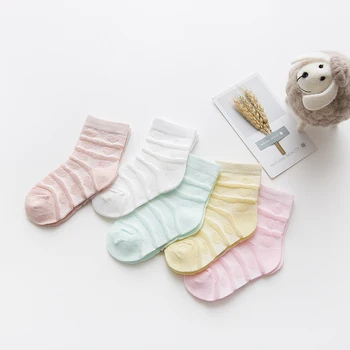 

5Pairs/lot 2-9Y Baby Socks Summer Cotton Striped Heart Thin Kids Socks Solid Girls Mesh Cute Newborn Boy Toddler Socks Baby