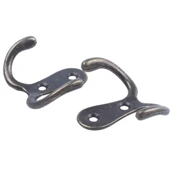 

Promotion! 2 x Screw hook Retro metal double hook Metal wall mount hanger coat Antique bronze for hats