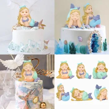 

6 Styles Cartoon Cute Mermaid Sleeping Beauty Children's Baby Birthday Cake Dessert Baking Decorations and Ornaments Doll Toy