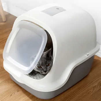 

Pet Cat Litter Box Enclosed Pan Hooded Corner Kitty House with Cover Entry Door Splash Proof Pet Litter Tray Toilet Bedpans