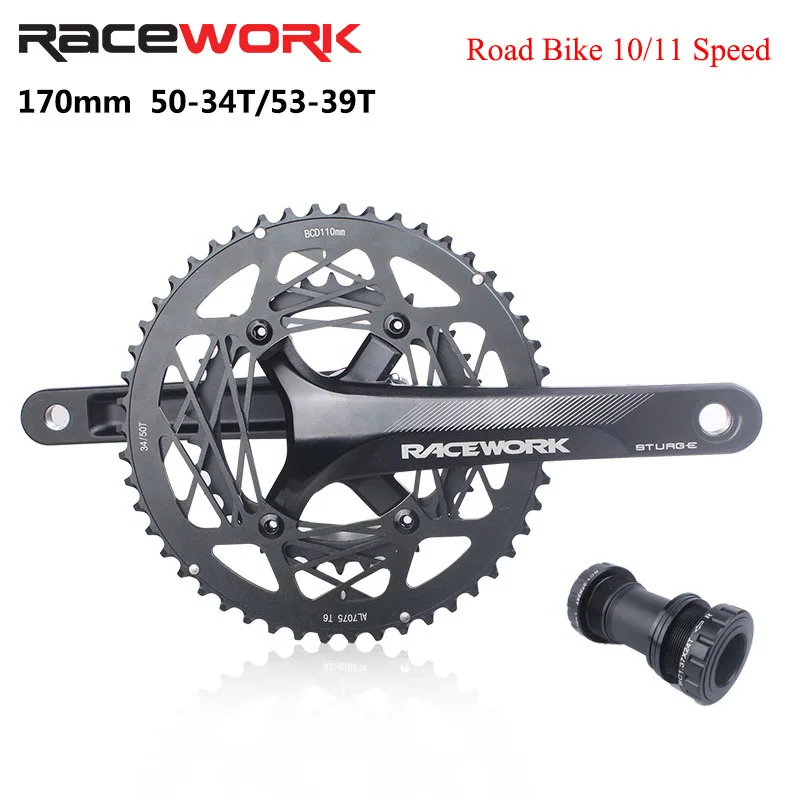 

10 11 Speed Road Bike Crankset 110BCD Hollow Double Sprockets 53-39T 50-34T 170mm Bike Crank Chainring With Bottom Bracket