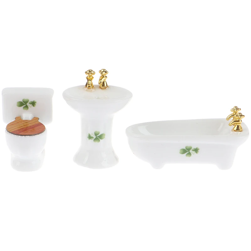 1Set(3pcs) 1/24 Dollhouse Miniature Bathroom Set Ceramic Bathtub Toilet for Dolls House Furniture Play Toy 3Styles