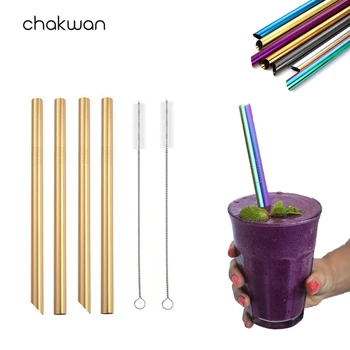 

12mm Extra Wide Drinking Straw Reusable Metal Straw Set Sharp Top Bubble Tea Straw Stainless Steel Pearl Milkshake Fat Straw Set
