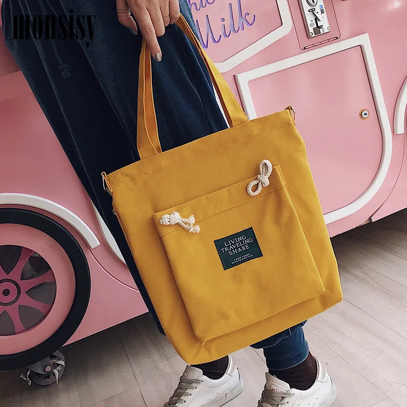 

Monsisy Canvas Bag for Women 2019 Girl Handbag Totes Ladies Shopping Bag Big Capacity Pockets Shoulder Bags Cauasl Crossbody Bag