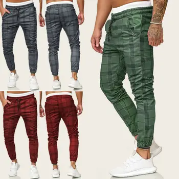 

2020 Up to date3D Grid Fashion Men Casual Stitching Long Sport Pants Slim Fit Trousers Running Joggers Gym Multicolor Sweatpants