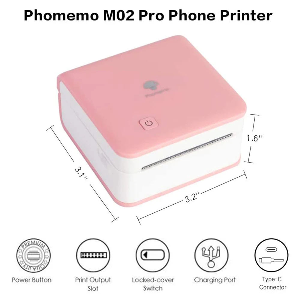 Phomemo M02 Pro Portable Mini Black White Photo Printer Inkless Pocket Printer Wireless Picture Mobile Thermal Printer