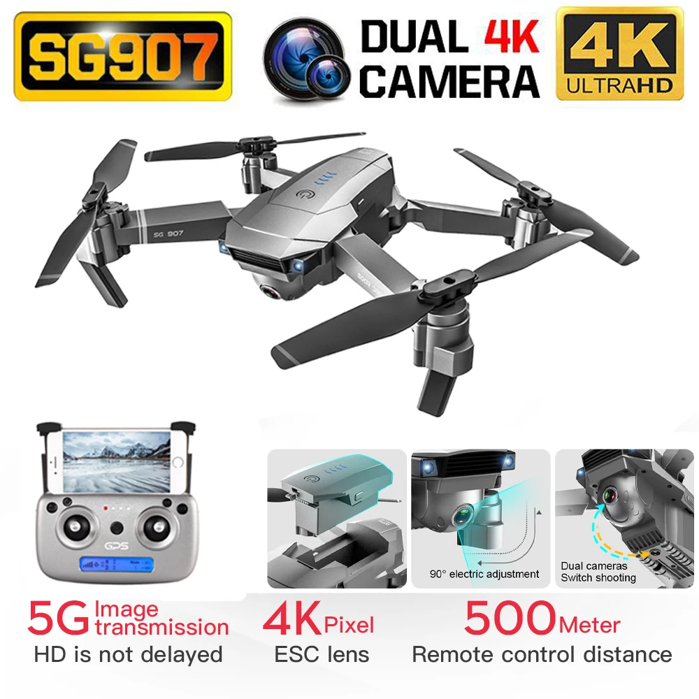 Дрон Sg907 с Gps 4k 1080p Hd двойная камера Wi Fi Rc Квадрокоптер оптический позиционирование