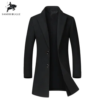 

Winter Wool Jacket Men's High-quality Wool Coat Casual Slim Lapel Wool Coat Men's Long Cotton Black Trench Men's Coat