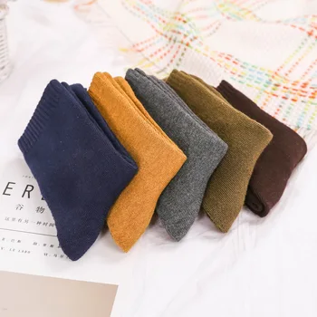 

5 Paries Autumn And Winter Men's Solid Color Socks Simple Fashion Quality Fine Comb Cotton Socks Thick Warm Socks