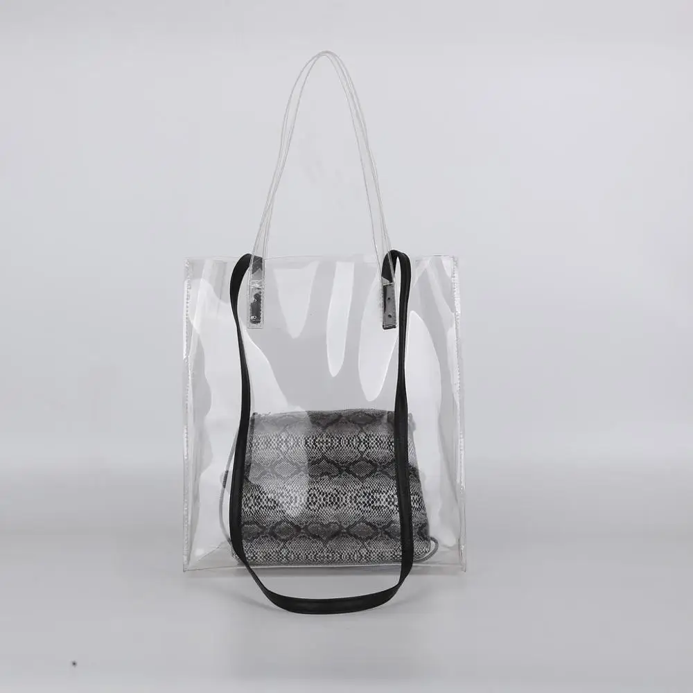 

new handbag Transparent 2pc Shoulder Bag Messenger Bag Wallet Jelly Snake Pattern bag Fashion bag women 2019 Large capacity bag@