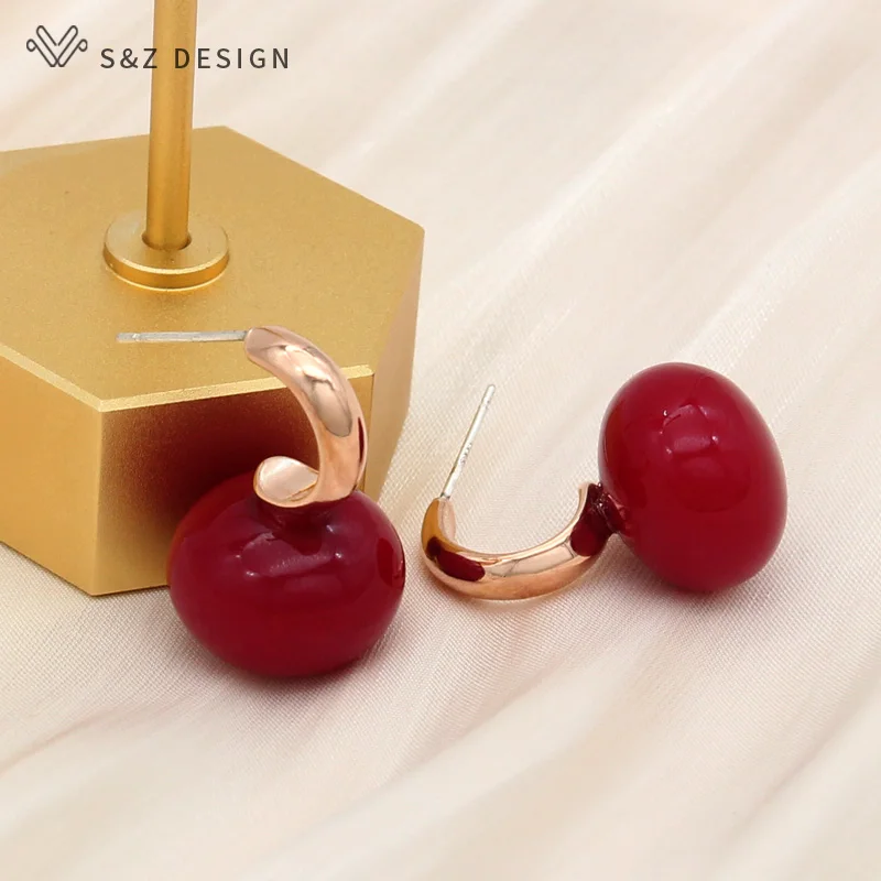 S&Z DESIGN New Fashion Big Simulation Pearl Stud Earrings For Women Wedding Jewelry Elegant Rose Gold Color Anti-allergy