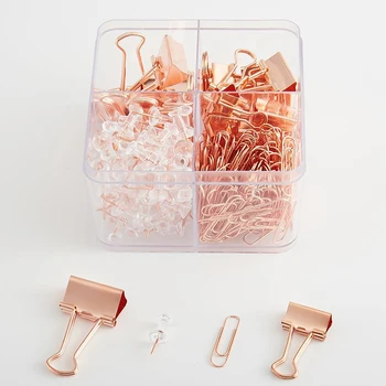

226pcs School With Storage Box Stationery Paper Clips Set Office Supplies Assorted Push Pins Rose Gold Binding Metal Home