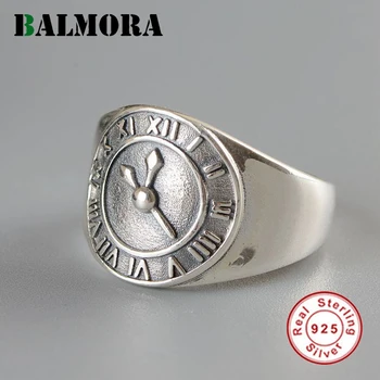 

BALMORA Real 925 Sterling Silver Wide Rings for Women Men Gift Watch Style Open Finger Ring Statement Retro Fashion Jewelry