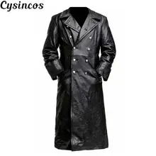 CYSINCOS, кожаная куртка на пуговицах, высокое качество, длинный Тренч, зимняя теплая деловая верхняя одежда, премиум-класса, черное кожаное пальто