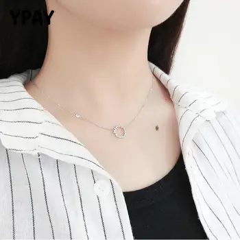 

YPAY Real 925 Sterling Silver Circle Chain Pendant Collar Necklace Fine Jewelry Necklaces Nice Gift For Women Girls YMN029