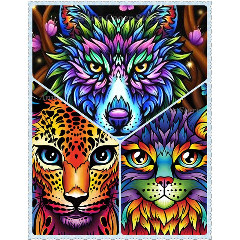 

5D Diy diamond painting full square / round Colorful wolf, colorful leopard, colorful lion diamond embroidery home decoration
