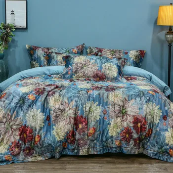 

Luxury American Flowers Oil Painting 3D Printing Egyptian cotton Sanding Duvet Cover Fitted/Bed sheet set pillowcase Bedding Set