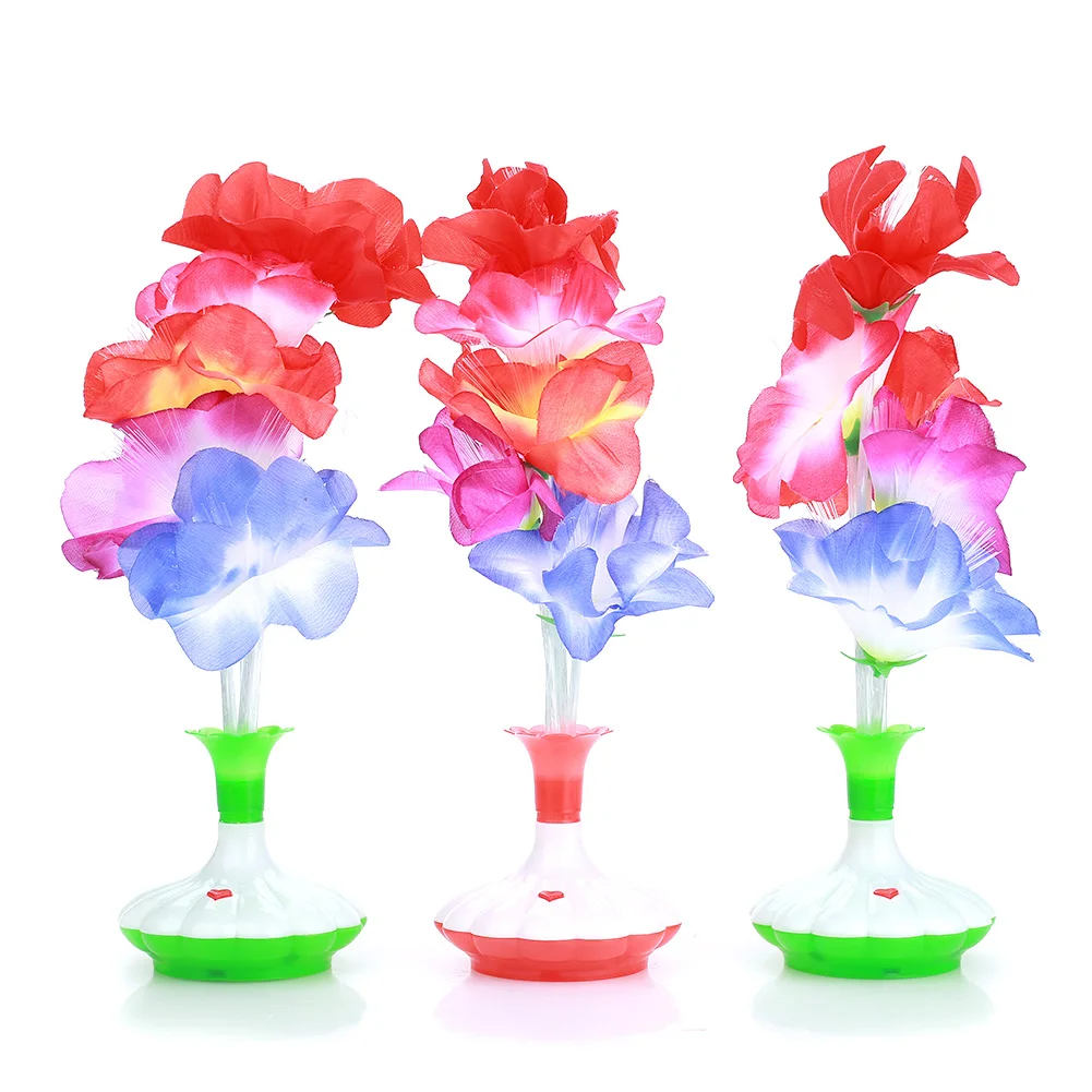 Beautiful Fiber Flower Light Kapok Vase Blossom Home Plastic Colorful Bouquet Room Christmas Optical Fiber Lamp