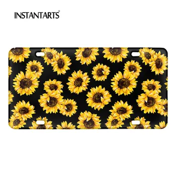 

INSTANTARTS Fashion Floral Style License Plate for Women Universal Fit Flower Sunflower Print Car Decorative Girl License Plate