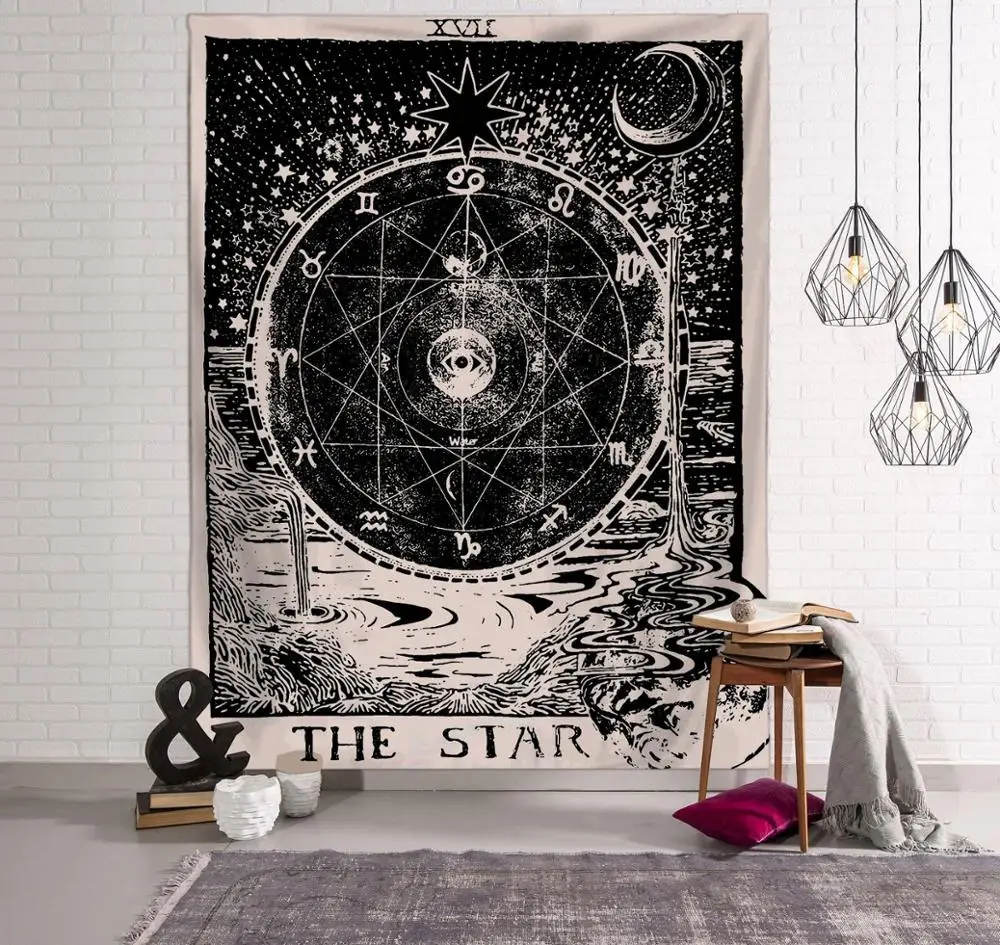 Tapiz Vintage europeo de astrología, tapiz colgante de pared, tarjetas de Tarot, Hippie, bohemio, decoración de pared para el hogar, tapices de tela