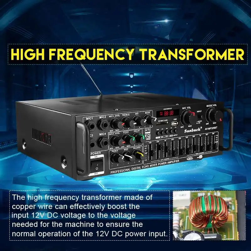200W 110V 2 канальный автомобильный эквалайзер bluetooth усилитель светодиодный Дисплей стерео усилитель FM радио Мощность домашней стереосистеме Поддержка USB SD карты