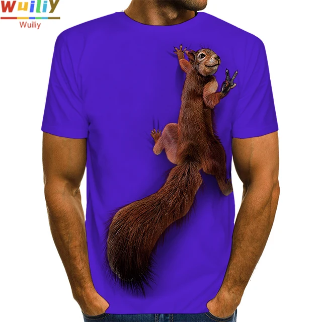 Men's Squirrel T Shirt 3D Print Shirt Animal Graphic Tees Lovely Pattern Tops Men/Women Cute Puppy Face Tee Funny Pet T-shirt Purple squirrel