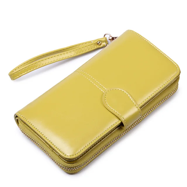 Women Oil Wax Leather Women's Wallet Female Purses Big Capacity Hasp Zipper Purse Ladies Long Wristlet Clutch Coin Card Holders Yellow