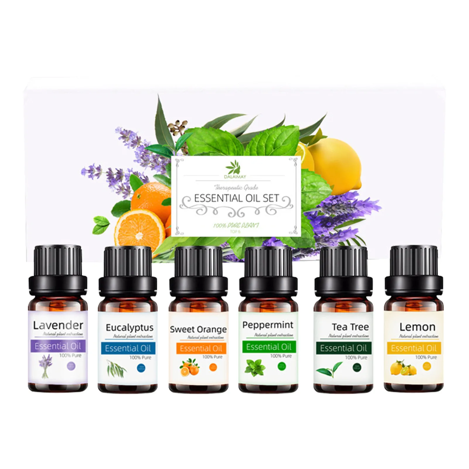 pçs conjunto de óleo essencial de lavanda natural planta aroma óleo de massagem corporal lavanda chá árvore limão laranja eucalipto óleo de hortelã