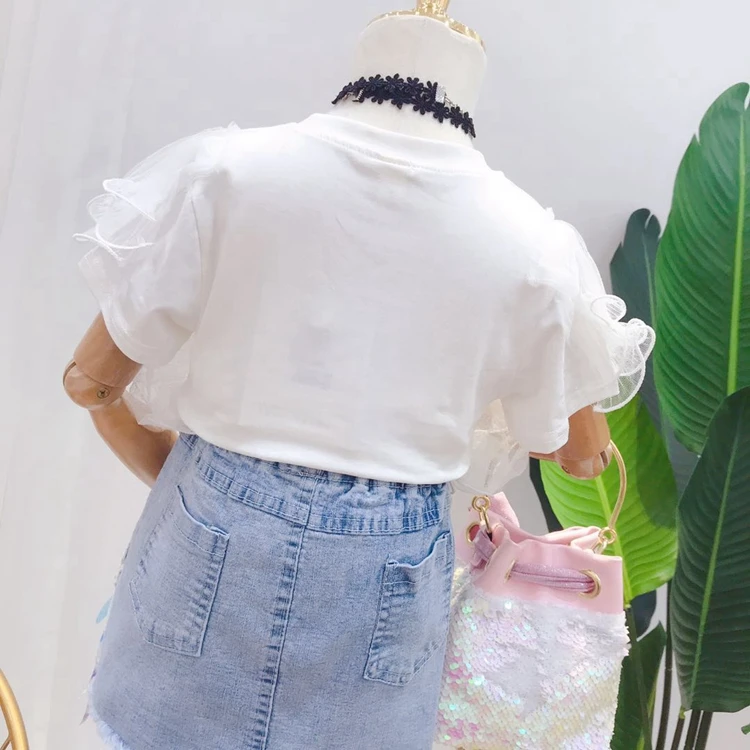 Pretty Little Girls Unicorn Lace Shirt and Sequin Denim Skirt