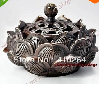 

collectable burner Bronze statue lotus flower censer incense