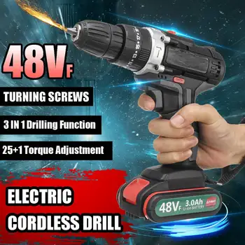 

48VF Cordless Drill Electric Screwdriver 3In1 Impact Drill 25+1 Torque Adjustment Wireless Power Driver With Lithium-Ion Battery