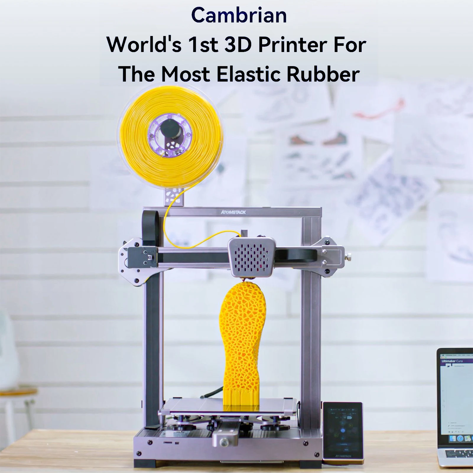ATOMSTACK Cambrian Pro Desktop Rubber 3D Printer 235x235x250mm Support Printing Elastic TPR/PLA//Rubber with Dual Printing Head