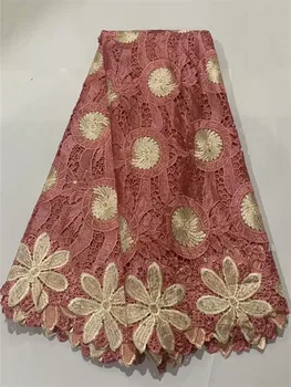 

New Nigerian Lace Fabric pink high quality voile lace pure cotton embroidery for women dress cloth wedding party FTF92
