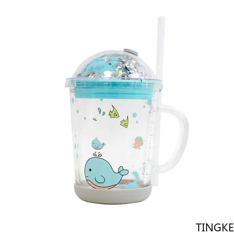 Glass Milk Cup with Straw and Lid 8.5oz Cup Cute Heat-resistant Tumbler  Drinking Water Travel Mug for Kids Cartoon Animal Milk Sippy Cup Toddlers  with Silicone Handle 