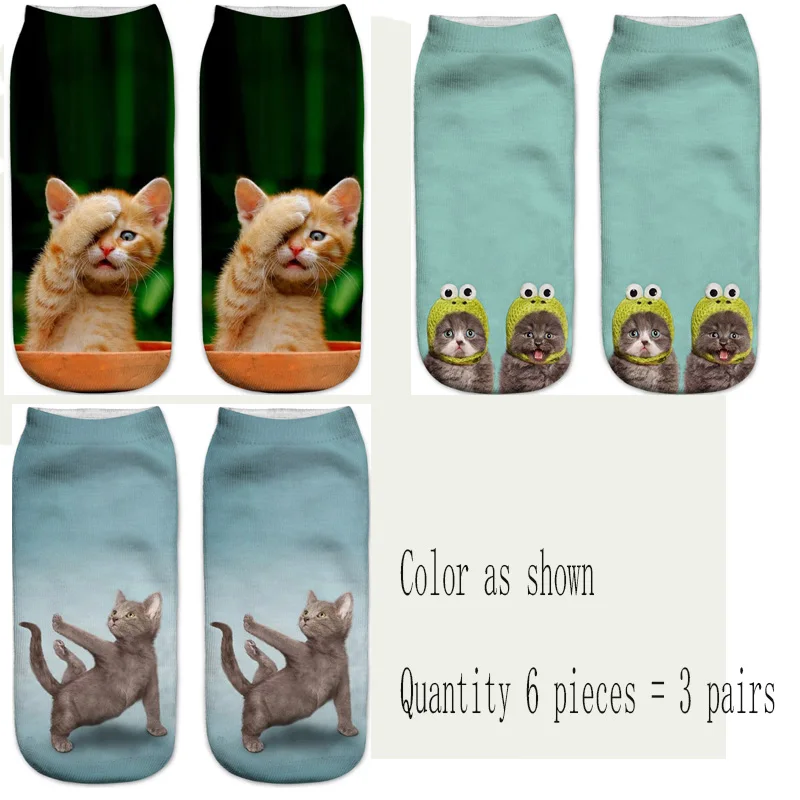 Style as shown 3D Трехмерная печать животных, котов, носки Забавные милые модные смешные носки Харадзюку, рисунок кота, различные выразительные носки - Цвет: Style as shown