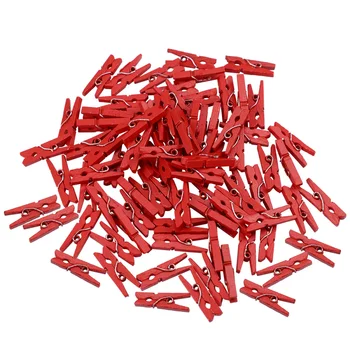 

VORCOOL 100 pcs Mini Natural Wooden Paper Clips Utility Versatile Clothespin Clips Picture Photo Cable Pictures Organizer Clips