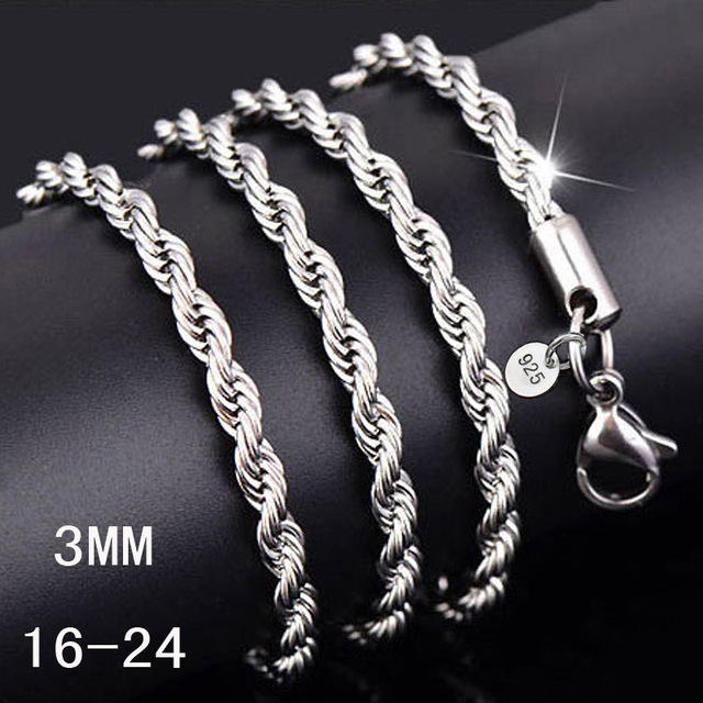 Silver plated Twisted Rope Chain For Women Men Silver Choker Necklaces Fashion Jewelry 16-30 Inches