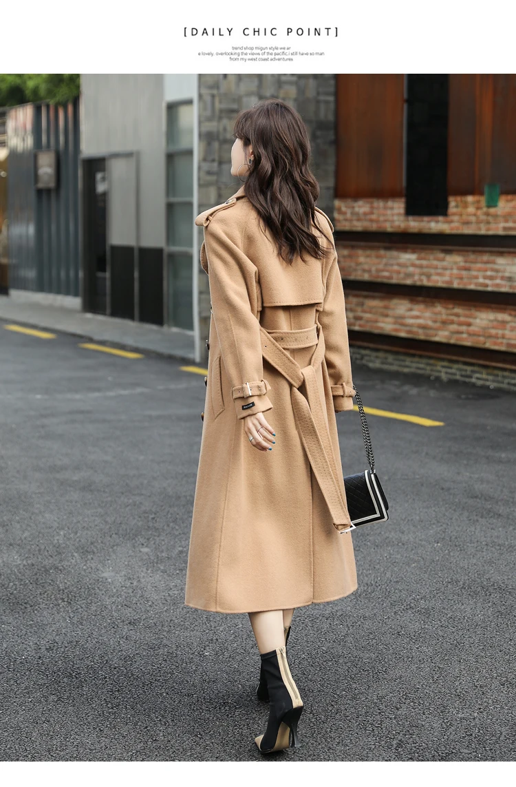 Wool Windbreaker Jackets Temperament Autumn Winter Solid color Woolen Coat New Long Wool Coats For Women Overcoats V1077