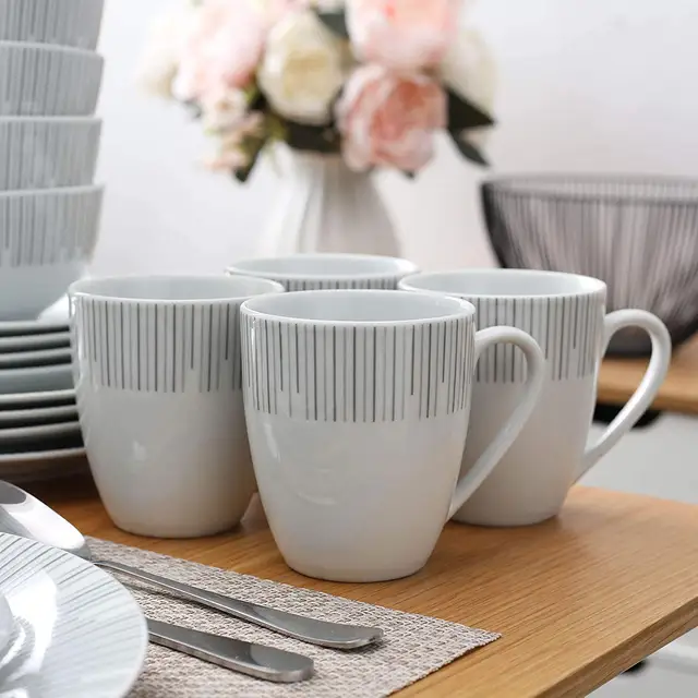 Veweet Keret 16/32 Darabos Porcelán Kerámia Asztali Edények 8*Vacsoraplencével, Desszert Tányérral, Gabona Tálral És 380 Ml Bögre - Image 4