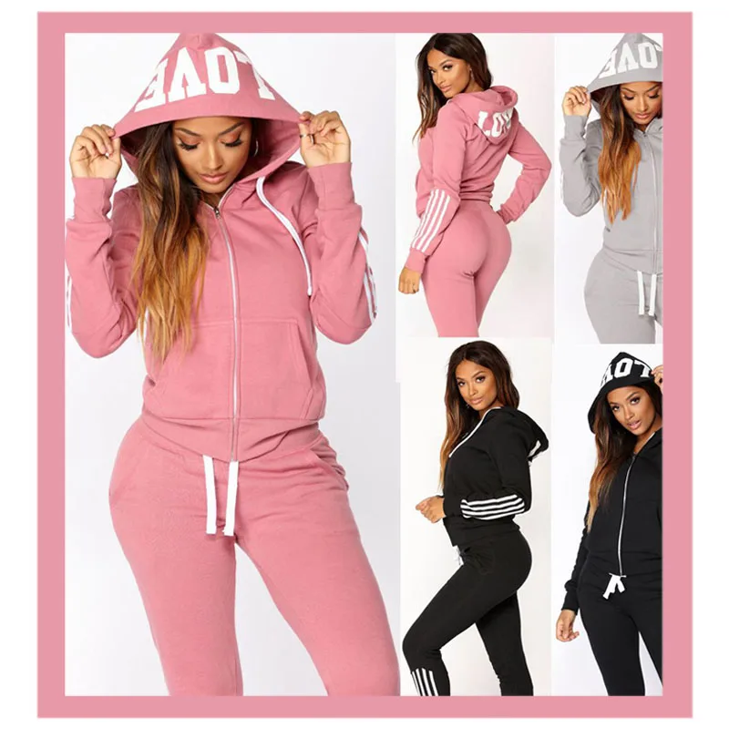 2020 Print Letter Pink Tracksuit Woman Ropa Mujer 2 Piece Set Hooded  Sweatshirt Pants Sportswear Zipper Autumn Plus Size Clothse|Women's Sets| -  AliExpress
