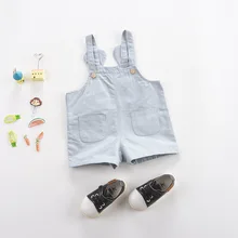 INS/корейский стиль, летний детский комбинезон в Корейском стиле для мальчиков и девочек Детские цельнокроеные джинсы с маленькими ушками