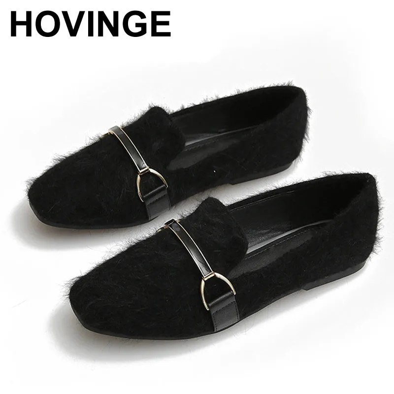 HOVINGE женские лоферы на плоской подошве из меха норки слипоны скользящие