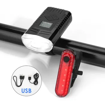 

ET Smart Bike Light Traffic Light with Bell USB Rechargeable Bicycle Headlights and Taillights Set 9 Headlight 4 Taillight Modes