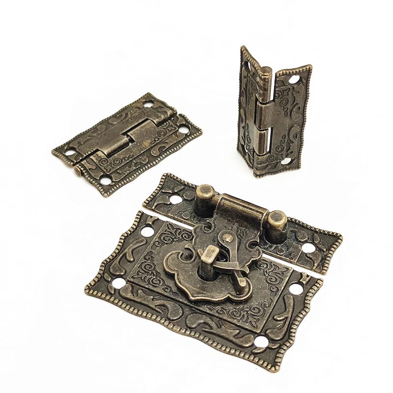 Antique Jewelry Chest Suitcase Hardware Box Hasp Furniture Buckle + Decorative Cabinet Hinges Furniture Hardware