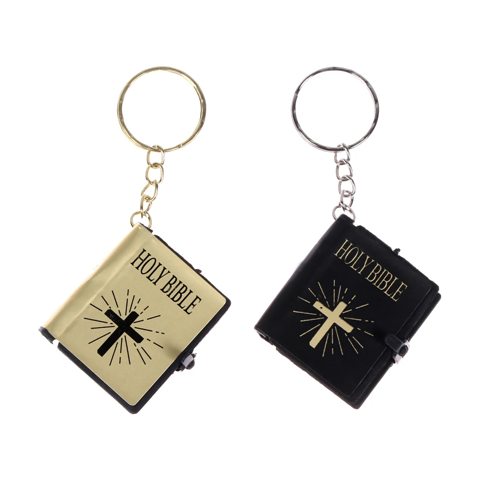 Mini Holy Bible Keychain Real Paper Can Read Religious Christian Cross