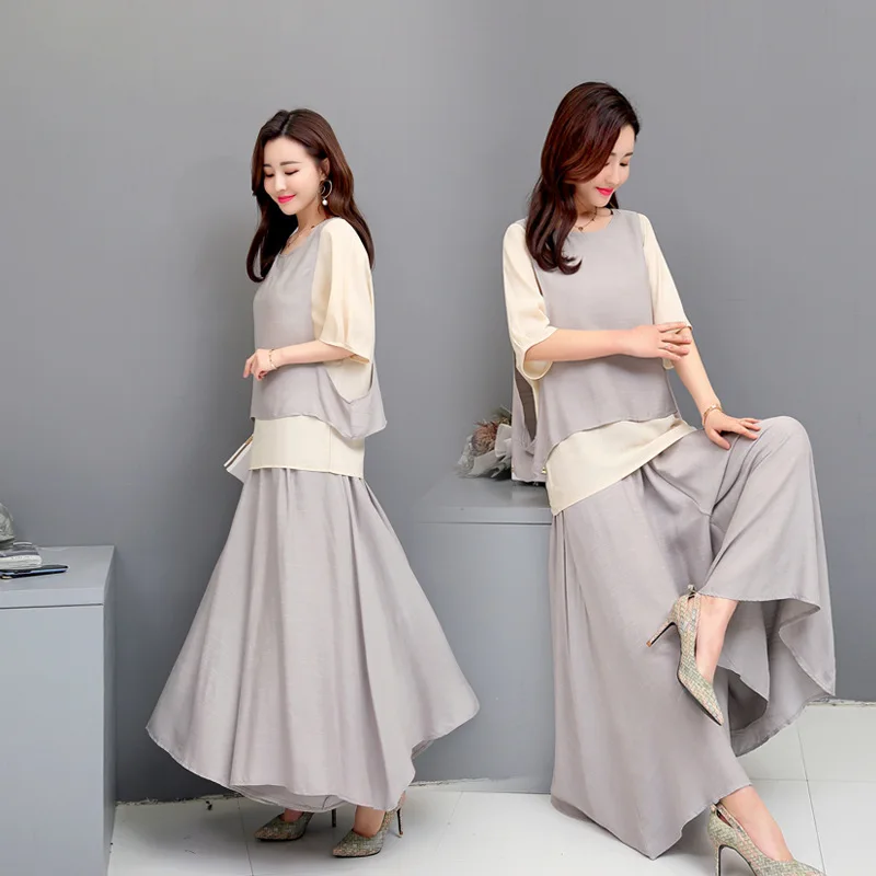 

Photo Shoot 2019 Summer New Style Loose-Fit Mock Two-Piece Tops Loose Pants Solid Color Fashion Piece WOMEN'S Suit